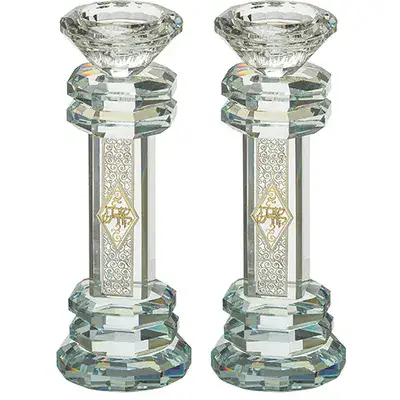 זוג פמוטי קריסטל עם פלקטה "עיטור" 19.5 ס"מ