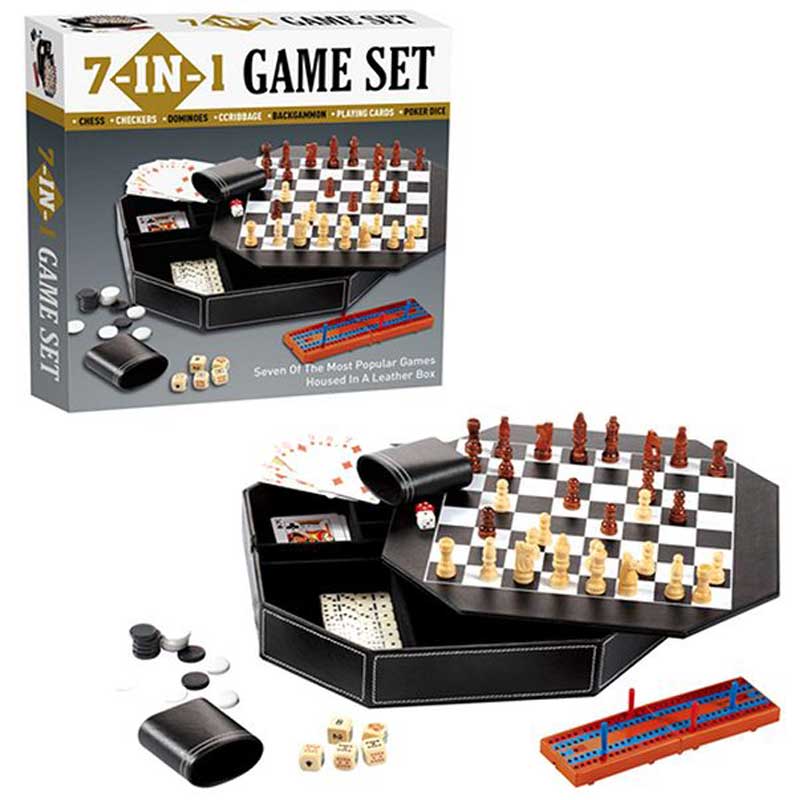 שבעה משחקים במארז דמוי עור מהודר 7 ב-1