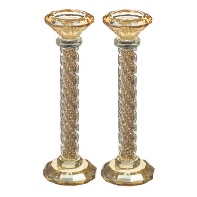 זוג פמוטי קריסטל מהודרים עם יהלומי זהב 22.5 ס"מ