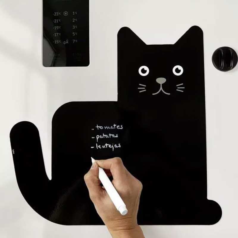 לוח מחיק מגנטי חתול שחור עם טוש לבן